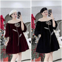 Váy bầu, đầm bầu thiết kế chất nhung đính hoa bông phối lưới M479 sm