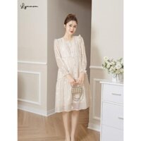 Váy bầu, đầm bầu thời trangdáng babydoll tay dài họa tiết thuê hoa, lụa hàn cao cấp