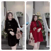 Váy bầu, đầm bầu thu đông nhung lì xinh sắn mặc tế , noel