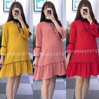 Váy bầu, đầm bầu thu đuôi cá dáng suông cổ sơ mi xinh