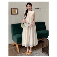 Váy bầu, đầm bầu voan tơ tằm sát nách EUGEN DRESS tiểu thư sang chảnh [ĐẦM BẦU THỎ] - UN299