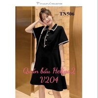 Váy bầu  dáng suông có cổ thanh lịch kết hợp viền ren tay áo và cổ áo V204