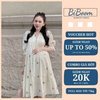 Váy Bầu Đẹp BiBoom, Đầm Babydoll Cổ Tàu Hoa Nhí Vintage, Tay Buông Tiểu Thư, Dáng Dài Điệu Đà, Chất Liệu Mềm Mại,Nữ Tính