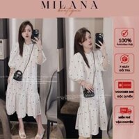 Váy bầu đẹp đầm bầu dáng babydoll họa tiết xinh, thiết kế hottrend cổ tàu cúc mở thoáng mát