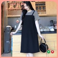 Váy bầu đẹp - đầm yếm bầu kẻ chất cotton freesize từ 45 đến 70kg BN41