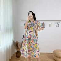 Váy bầu dự tiệc họa tiết hoa Dambauxinh L1651 Đầm bầu thiết kế dáng suông đuôi cá