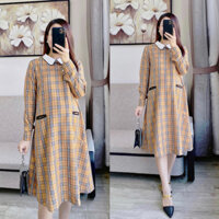 Váy bầu kẻ burberry dài tay