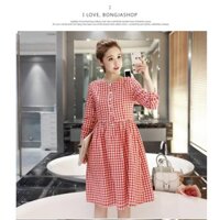 Váy Bầu Kẻ Caro Cổ Tàu Nằm
