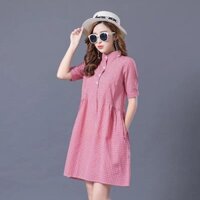 VÁY BẦU KẺ CARO NHỎ CỔ TRỤ