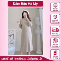 Váy bầu len tay phồng dáng suông giữ ấm cho các mẹ bầu B058