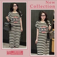 Váy bầu mặc nhà dáng suông chất cotton thun lạnh thoáng mát họa tiết kẻ sọc trẻ trung điệu đà 4MOMS872