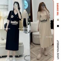 VÁY BẦU MÙA HÈ C8844 CÔNG SỞ ĐI CHƠI DÁNG SUÔNG DÀI CÔ TIM TAY NGẮN CHẤT THUN COTTON CAO CẤP MỀM MÁT FREESIZE