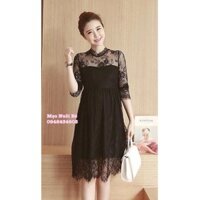 Váy bầu ren dài tay xếp ly cho mẹ bầu