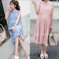 Váy bầu tay tiểu thư bánh bèo hàng đẹp cho mẹ bầu mặc ở nhà đi chơi