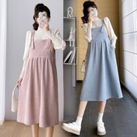 Váy bầu thu đông chất nỉ tăm đẹp thiết kế dáng yếm suông siêu xinh   V403