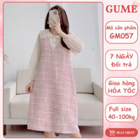 Váy Bầu Thu Đông dạ tweed 2 lớp giả yếm phối tay organza siêu xinh 3 màu size từ 40-120kg GM057