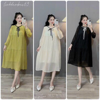 váy bầu thu đông. đầm bầu thu đông dài tay tơ nhăn