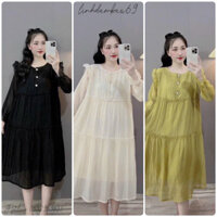 váy bầu thu đông. đầm bầu thu đông dài tay tơ nhăn