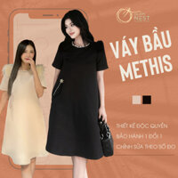 Váy Bầu Xinh Bigsize 2 Màu Đen Be Basic Đầm Bầu Đẹp Glam Nest VN035