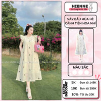 Váy bầu xinh HIENNE, đầm bầu đẹp dáng xuông thiết kế tay cánh tiên xinh xắn , hoạ tiết hoa nhí nổi bật