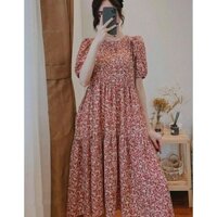 Váy bầu xinh hoa nhí  Shopdambausonle-L1025 Đầm bầu thiết kế thời trang dự tiệc mùa hè freesize dưới 65kg
