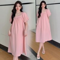 Váy bầu xinh màu hồng dáng suông [VB24] Đầm bầu đẹp dáng dài