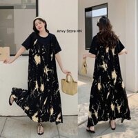 Váy bầu yếm màu loang đen vàng Đầm Suông Váy Suông