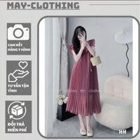 Váy bầu,Đầm bầu hè chất liệu voan 2 lớp mềm mát,Váy thiết kế dập ly tay cánh tiên xinh mặc đi chơi,đi biển