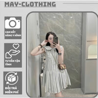 Váy bầu,Đầm bầu hè dáng babydoll kẻ sọc,Váy thiết kế cổ sen phong cách tiểu thư tặng kèm nơ ngọc(kèm ảnh thật shop chụp)