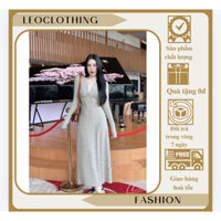 Váy bầu,Đầm bầu len dáng suông dài,Váy thiết kế cổ tròn đính cúc,Váy chất liệu ten tăm co dãn 4 chiều