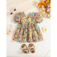 (Váy bé gái 0-3 tuổi) Quần áo trẻ em tay ngắn hoa mới mùa hè