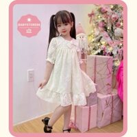 Váy Bé Gái babydoll BABYSTORE88 đầm trẻ em 2 lớp thiết kế 1 2 3 4 5 6 7 8 tuổi Váy babydoll màu kem v29
