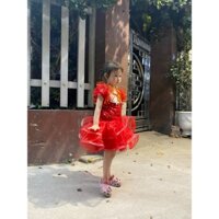 Váy bé gái biểu diễn xoè 2 tầng, tay bồng cho bé múa hát văn nghệ