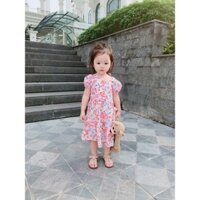 Váy bé gái chấm màu maxi hồng cam