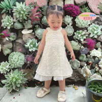 Váy bé gái, đầm cổ yếm lông vũ hở lưng cột nơ dáng xòe Babydoll Sang Chảnh cho bé gái từ 10-25kg(Ảnh thật)