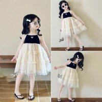 Váy bé gái, đầm công chúa 2 dây cho bé gái chân váy ren nhún bèo xoè rộng AMYBABY240109