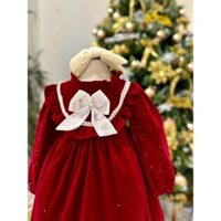 Váy Bé Gái, Đầm Nhung Kim Tuyến Nơ Ngọc Điệu Đà Cho Bé Gái Từ 10 - 25kg