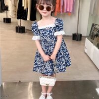 VÁY BÉ GÁI, ĐẦM TRẺ EM ,VÁY CHO BÉ HOA NHÍ TRẮNG XANH (v22146)