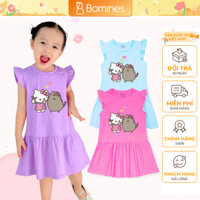 Váy bé gái hoạt hình Hello Kitty & Mèo Pusheen, đầm cotton tay cánh tiên cho bé gái Bomines 2-12t, 8- 36kg DTNCTKITTYPS