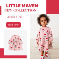 Váy bé gái Little Maven váy thu đông dài tay bé gái hồng hoa S1627