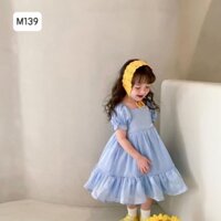 VÁY BÉ GÁI LỤA TƠ MÀU XANH