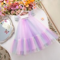 Váy bé gái mới mùa hè, Quần áo không tay voan màu tím phong cách công chúa Thích hợp cho độ cao 80-120cm