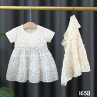 Váy bé gái ngắn tay giả yếm thun mỏng mềm mịn mẫu xuân hè D1061 Bí Ngô Nhỏ