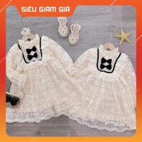 VÁY BÉ GAI REN HOA 2 LỚP 2 NƠ ĐEN - Váy HOT HIT ANHStore