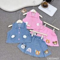 Váy bé gái , set áo sát nách Jeans Baby three phối CV xếp ly sành điệu cho bé gái 8-30kg