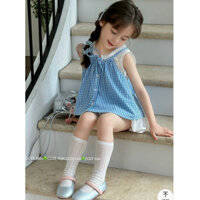 Váy Bé Gái, Set Bộ Sọc Caro Thô Đũi Viền Ren Kèm Chân Váy Bí Hot Trend Phong Cách Hàn Quốc Cho Bé 7-24kg Pinkdykids