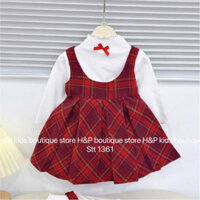 Váy Bé Gái, Set Váy Yếm Dạ Đỏ Kèm Áo Giữ Nhiệt Dài Tay Siêu Dễ Thương Cho Bé Gái
