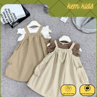 Váy bé gái, set yếm áo tay bèo phối váy yếm thô túi hộp cho bé từ 10-30kg