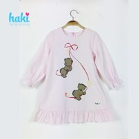 Váy bé gái suông chữ A in gấu HAKI, đầm dài tay thu đông cho bé HK499