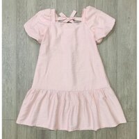 váy bé gái tay bồng cột nơ lụa hồng phấn